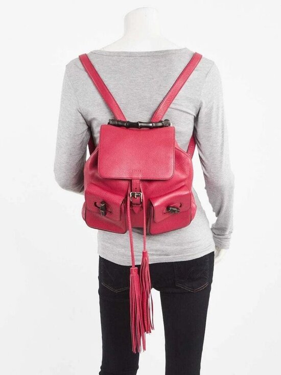 Gucci Dark Pink Pebbled Leather Bamboo Backpack Bag main image 5
